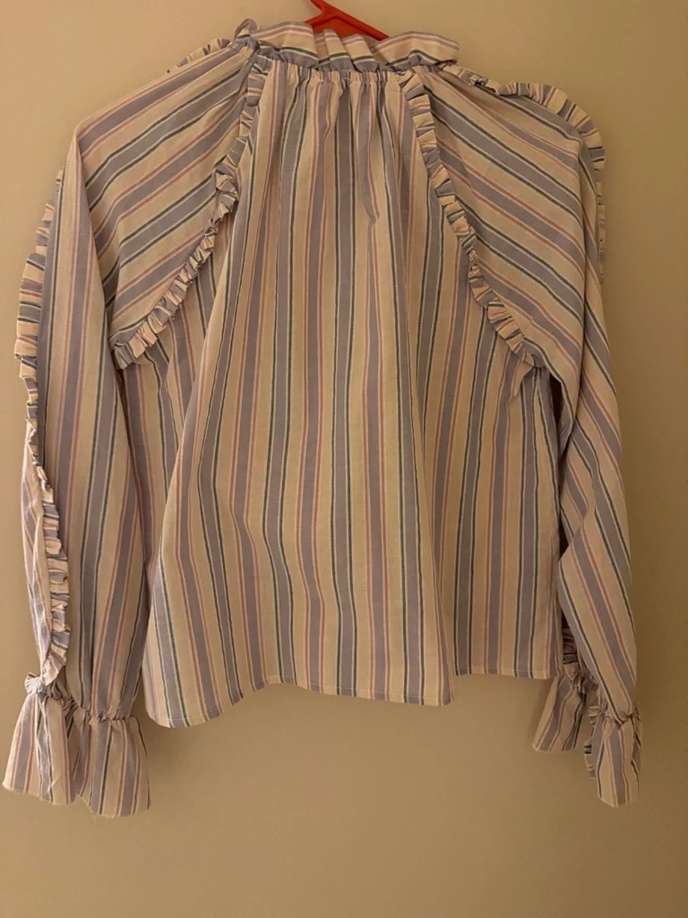 Boho 100% cotton S/M Blue Stripe Ruffle Long-Sleeve Blouse by Listicle - Picture 5 of 6